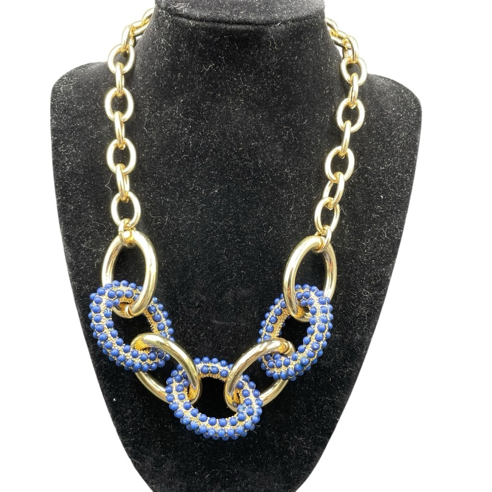 Banana Republic Poppy Link Gold and Blue Statement Necklace Chain